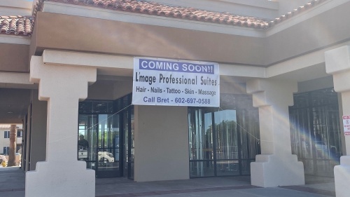 L'Mage Salon Studios exterior with coming soon sign