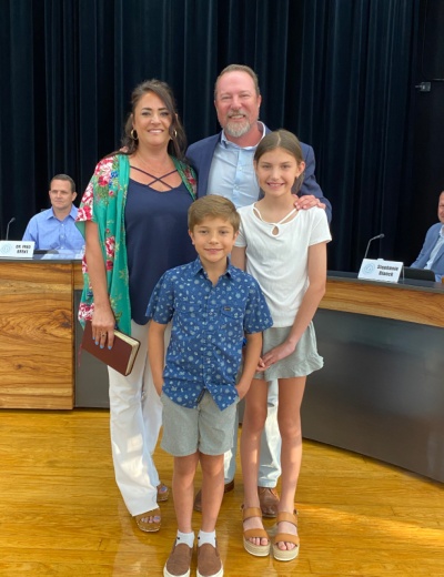 Cody Hirt and his family are seen at the GISD board meeting May 16. (Courtesy Georgetown ISD)