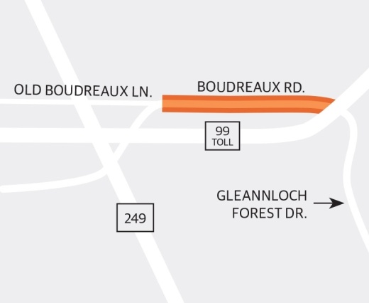 Boudreaux Road improvements have been proposed, including expanding the road to a four-lane concrete pavement section from Old Boudreaux Lane to Gleannloch Forest Drive at the Grand Parkway. (Ronald Winters/Community Impact Newspaper)