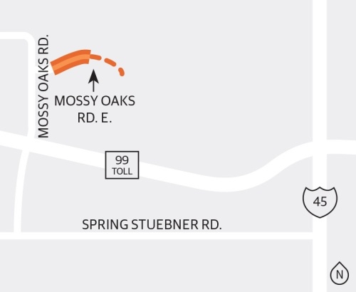 Harris County Precinct 3 is studying a roughly $8.25 million project that will expand and extend Mossy Oaks Road East from just east of Mossy Oaks Road to 2,525 feet east of the current end of Mossy Oaks Road East. (Ronald Winters/Community Impact Newspaper) 