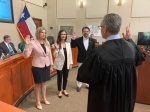 Judge Kevin Madison swears in Council Members (from left) Jennifer Szimanski, Kelly Brynteson and Louis Mastrangelo. (Courtesy city of Lakeway/Community Impact Newspaper)