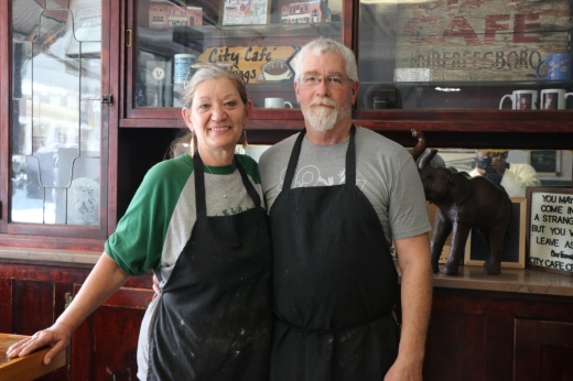 Owners Teresa and Rollin Kellogg have been running City Cafe together since 2018. (Alana Thomas/ Community Impact Newspaper)