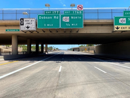 Weekend contractors finished construction on the westbound lanes of the US 60 at McClintock Drive late Sunday night, according to City officials. (Courtesy city of Tempe)
