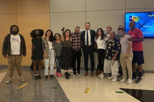 Members of the Texas Harm Reduction Alliance and other advocates stand with Travis County Judge Andy Brown after declaring drug deaths a health crisis. (Darcy Sprague/Community Impact Newspaper)