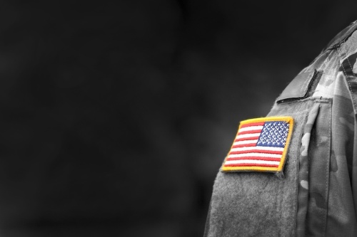 Military uniform with American flag patch