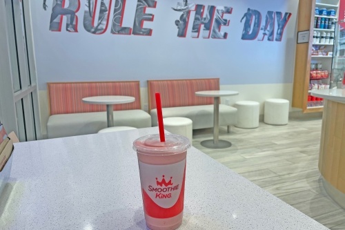 Smoothie King smoothie on table in shop