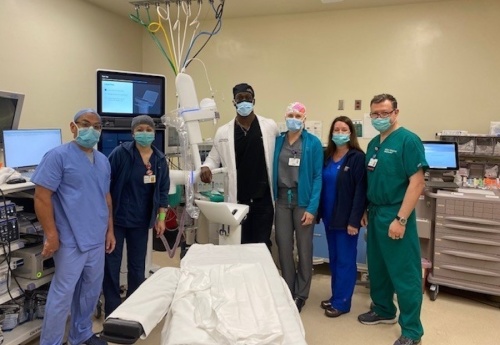 Dr. Jesse Onyenekwe performed a robot-assisted peripheral lung biopsy May 11. (Courtesy HCA Houston Healthcare North Cypress)