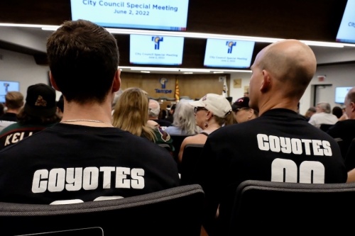 Dozens and dozens of people turned out June 2 to offer public comment at a Tempe City Council meeting where the council voted on a proposal for a hockey arena and entertainment district. (Katelyn Reinhart/Community Impact Newspaper)