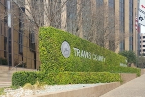 Outside Travis County administration building