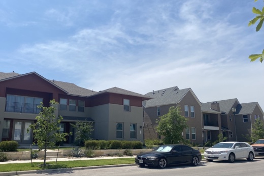 These are mixed-market-price and affordable townhomes in Mueller. (Darcy Sprague/Community Impact Newspaper)