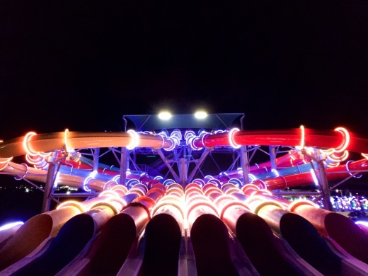 On Neon Night on June 11, Typhoon Texas guests will receive free glow stick necklaces and bracelets while supplies last, and a Neon-themed photo booth opens at the park entrance. (Courtesy Typhoon Texas)