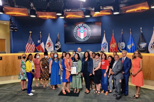 Several city officials recently presented a proclamation commemorating Gun Violence Awareness Month. (Ben Thompson/Community Impact Newspaper)