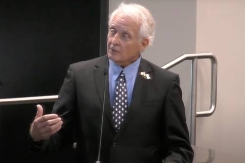 Veterans Advisory Board Chair Les Presmyk shares updates at the Town Council meeting on June 14. (Screen capture from YouTube)