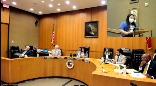 At the June 14 Harris County Commissioners Court meeting, Jessica Le, a member of the organization March For Our Lives Houston, spoke at the meeting about her experience during an active shooter lockdown in her school. (Screenshot via harriscountytx.gov livestream)