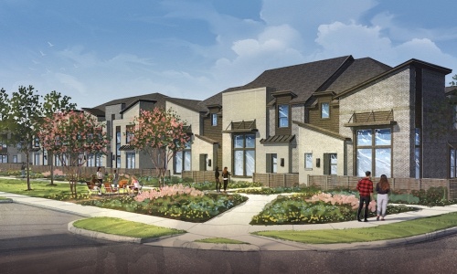Artist renderings of the townhomes highlight modern design features. (Rendering courtesy The Howard Hughes Corp, and Highland Homes)