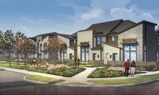 Artist renderings of the townhomes highlight modern design features. (Rendering courtesy The Howard Hughes Corp, and Highland Homes)