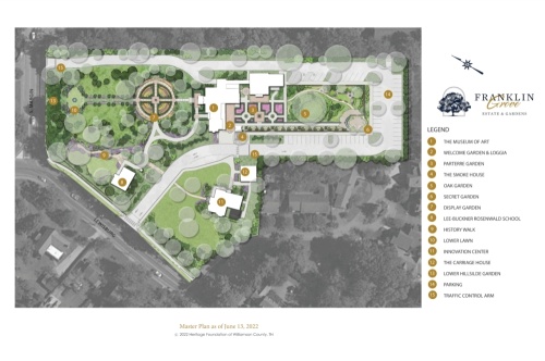 Shown is a newly submitted rendering of the Heritage Foundation of Williamson County's proposed Franklin Grove Estates & Gardens project at 423 S. Margin St, Franklin. The project would repurpose the 5-acre property, including two 19th century vintage mansions and assorted buildings, into an educational center for the preservation group. (Courtesy The Heritage Foundation of Williamson County)