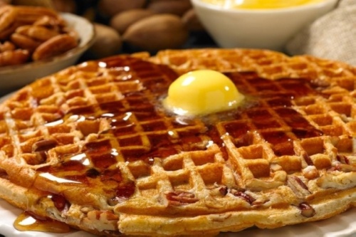 waffle with butter and syrup