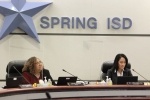 Spring ISD Board President Justine Durant and Superintendent Lupita Hinojosa listen to a presenter at the board's June 14 meeting. (Emily Lincke/Community Impact Newspaper) 