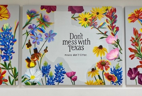 The mural features various vibrant wildflowers combined with the Don’t Mess With Texas logo. (Courtesy Texas Department of Transportation) 