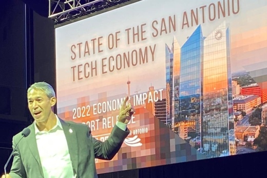 Mayor Ron Nirenberg speaks during the unveiling of the State of San Antonio's Tech Industry economic effect study June 29 at Tech Port Center and Arena. (Courtesy Tech Bloc)