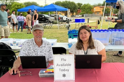 The San Antonio Metropolitan Health District offers free COVID-19 and flu vaccines during the June Fourth Mission Marquee Farmers Market at 3134 Roosevelt Ave. Metro Health urges residents to take advantage of vaccination clinics and take precautions as COVID-19 case and hospitalization numbers increase citywide. (Courtesy City of San Antonio)