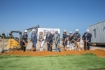 From left to right, board member Harvey Oaxaca, board secretary Philip Hassler, board president Amy Dankel, Superintendent Rick McDaniel, Mayor George Fuller, board vice president Stephanie O'Dell, board member Lynn Sperry, board member Larry Jagours and board member Chad Green break ground for Ruth and Harold Frazier Elementary on June 22 in the Trinity Falls area of McKinney. (Courtesy McKinney ISD)
