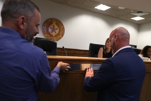 Newly elected and re-elected council members were sworn into office at the July 7 Leander City Council meeting. (Courtesy city of Leander)