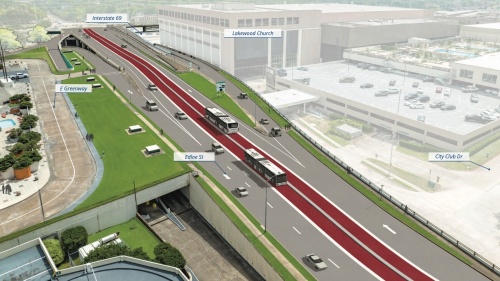 Segment 2 of the METRORapid University Corridor project includes a crossing of I-69/Hwy. 59 at Edloe Street. (Rendering courtesy METRO PowerPoint presentation)