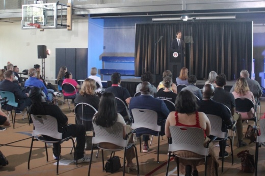 Austin City Manager Spencer Cronk presented his proposed budget for fiscal year 2022-23 on July 15 at the Montopolis Recreation and Community Center. (Ben Thompson/Community Impact Newspaper)