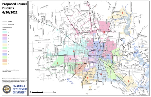 The proposed map could still be revised before it heads back to Houston City Council in August. (Courtesy city of Houston)