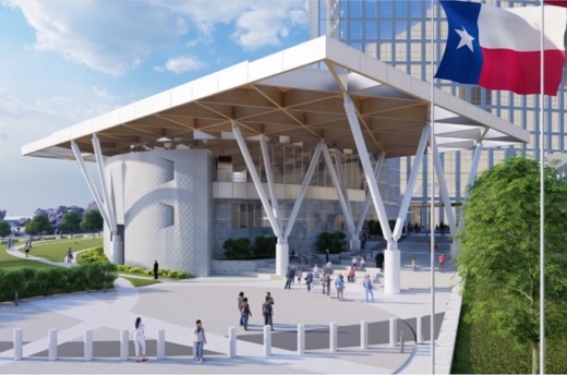 A new City Council Chamber facility still under design will extend from the tower to the north of the future Fort Worth City Hall. (Rendering courtesy city of Fort Worth)