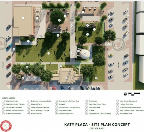 Site plans for Phase 4 Improvements to the Katy Plaza were presented at a July 25 council meeting. (Courtesy city of Katy)