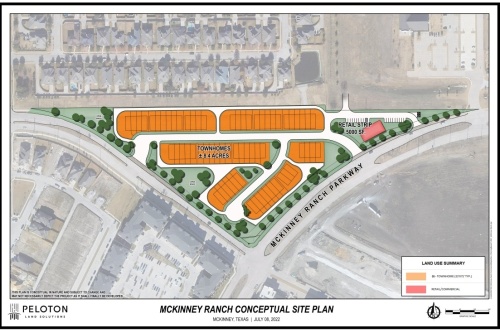 Commissioners considered a request for proposed townhomes and a commercial space at the July 26 meeting. (Conceptual art courtesy city of McKinney)