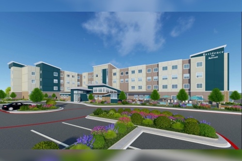 The site plan shows the project will include one 105-room hotel and one 104-room hotel for a total of 209 rooms. (Rendering Courtesy Roanoke)