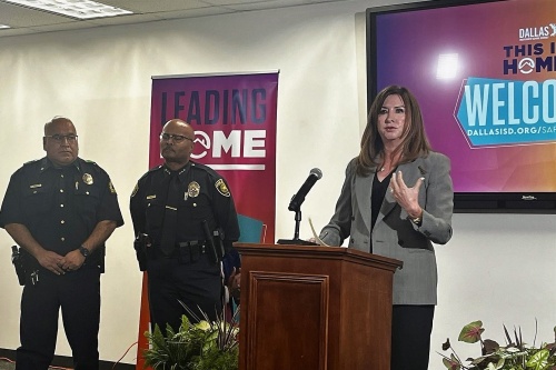 Dallas ISD Superintendent Stephanie Elizalde addressed the district’s push to increase security during an Aug. 2 press conference. (Jackson King/Community Impact Newspaper)