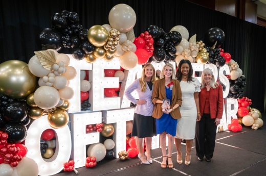 From left: Klein ISD Superintendent Jenny McGown stands with Fox Elementary School art teacher Lisa Mackey; Fox Elementary Principal Lakita Combs; and Pam Wells, who serves as the executive director of the Region 4 Education Service Center. (Courtesy Klein ISD)