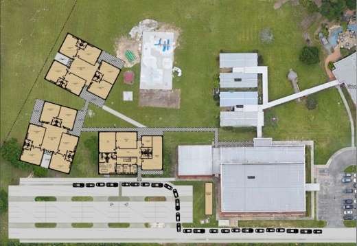 According to school officials, the expansion will include three new buildings featuring administrative offices, 12 classrooms, a library and two flex spaces for a future science lab and electives room. (Site map courtesy Kardia Christian Academy)