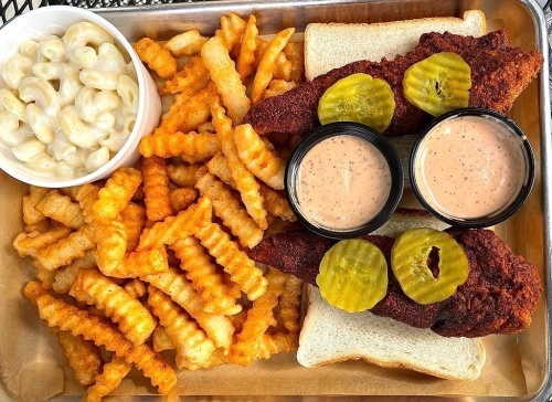 Main Bird Hot Chicken specializes in Nashville hot chicken and will offer hot chicken tenders and sliders available in six heat levels ranging from no spice to Cluck It. (Courtesy Main Bird Hot Chicken)