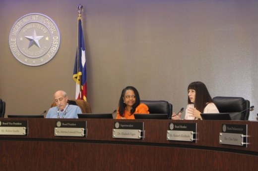 Humble ISD trustees at their Aug. 9 meeting discussed whether a recent board officer appointment may have violated the board's local policies. (Wesley Gardner/Community Impact Newspaper)