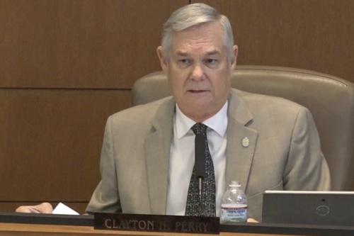 San Antonio District 10 Council Member Clayton Perry speaks out on the city’s proposed fiscal year 2022-23 budget at the Aug. 11 council meeting. (Courtesy city of San Antonio)