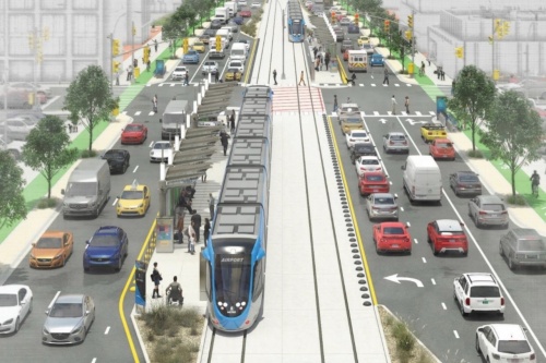 Rendering of a Project Connect light rail line
