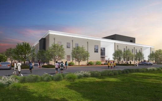 Officials with St. Luke's United Methodist Church hosted a ceremonial groundbreaking Aug. 11 on a new community center being planned in the Gulfton and Sharpstown area that, upon completion, will connect residents to nonprofits specializing in youth programs, health care, workforce training and mentorship. (Rendering courtesy Jackson & Ryan Architects)