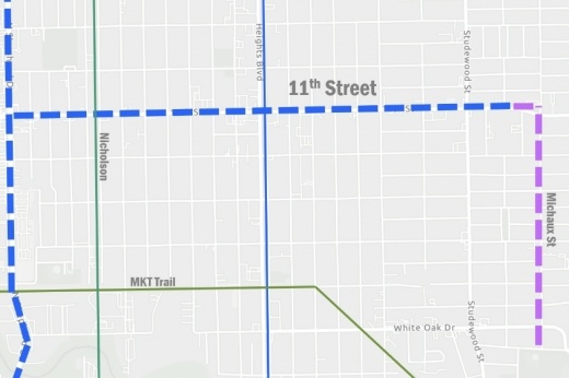 The 11th Street bikeway project's design work is complete and awaiting the official sign and seal from the city of Houston. (Courtesy Let's Talk Houston)