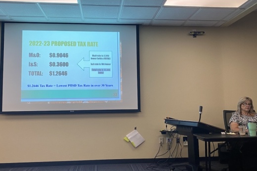 PfISD officials voted on a tax rate for the 2022-23 school year during an Aug. 18 meeting. (Brian Rash/Community Impact Newspaper)