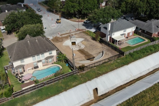 Improvements along Deer Ridge Drive in the Deer Ridge subdivision will flow water into Bradshaw Ditch. This is one of many local drainage projects underway in League City. (Courtesy city of League City)