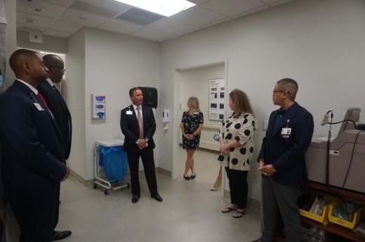 Hospital CEO Jim Beck Brown shares details of the emergency department renovation. (Mikah Boyd/Community Impact Newspaper)
