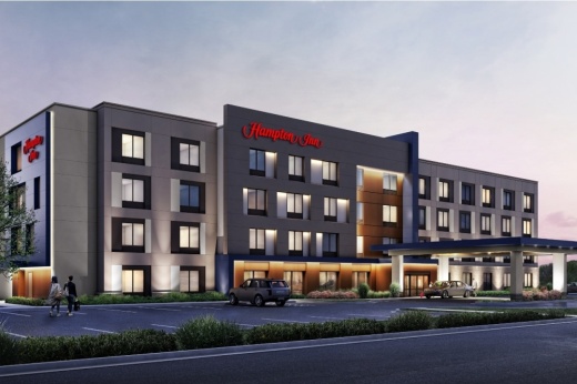 A five-story Hampton Inn and Suites will be built in Shenandoah in 2023. (Courtesy Hall Structured Finance)