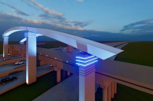 This rendering shows the bridge that will carry the Silver Line over US 75. It has been under construction since last year. (Courtesy Dallas Area Rapid Transit)
