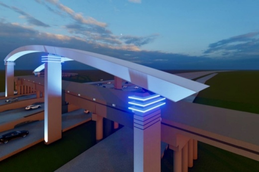 This rendering shows the bridge that will carry the Silver Line over US 75. It has been under construction since last year. (Courtesy Dallas Area Rapid Transit)
